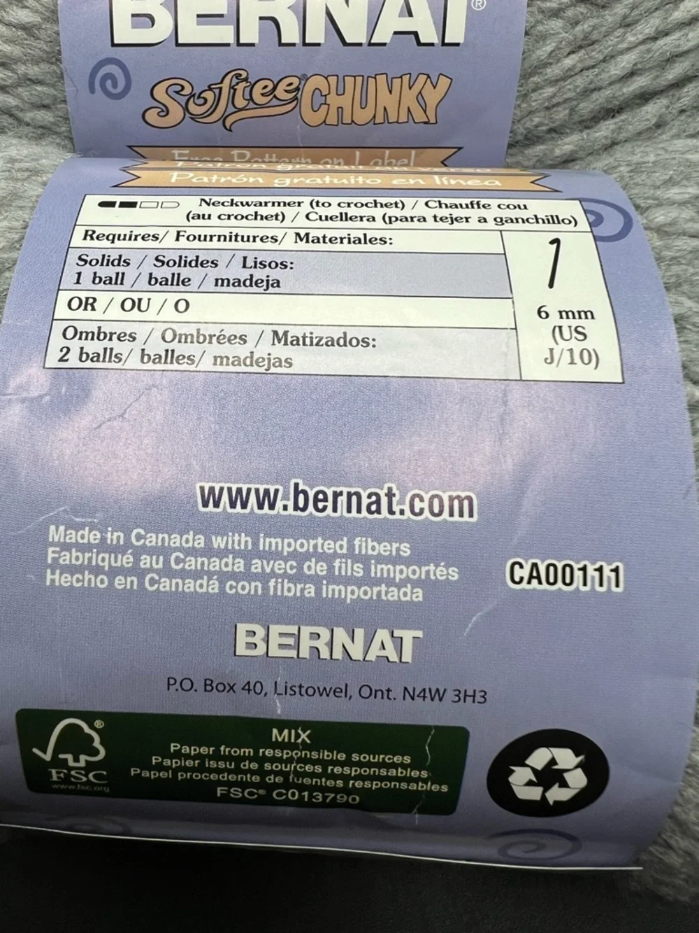 Bernat Softee Chunky Yarn Grey Heather Each Skein 164 Yards-3 Skeins